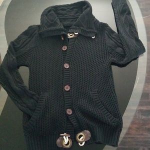 Black Knit Sweater with Wide Collar